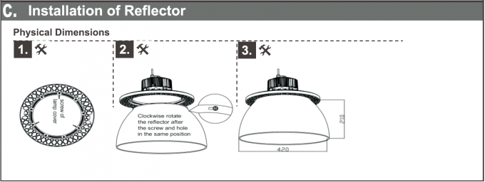 Πλήρης φωτισμός κόλπων Dualrays NSF IP69K IK10 UFO για τη βιομηχανία τροφίμων