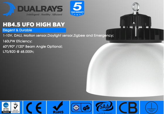 Dualrays 100W HB4.5 ελαφρύς 17000LM IP65 IK08 UFO των οδηγήσεων υψηλός εμπορικός φωτισμός κόλπων