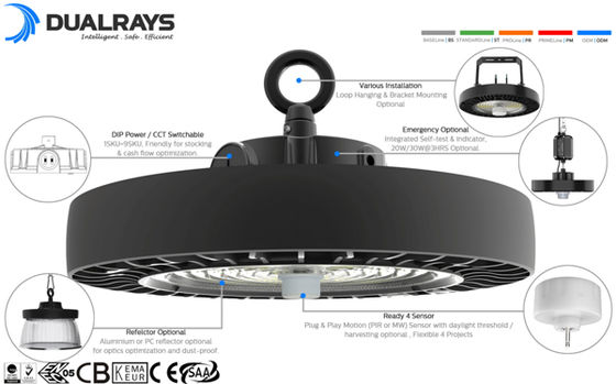 HB4H DIP Διακόπτης ισχύος και CCT UFO LED High Bay Light 150W 150LPW