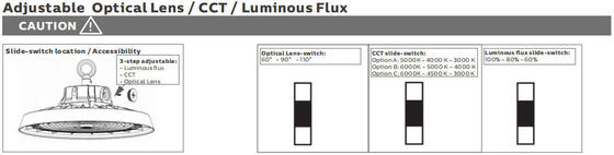 Φωτιστικό LED Highbay με ρυθμίσεις DIP Switch για ισχύ και θερμοκρασία χρώματος με πολλαπλές επιλογές γωνίας δέσμης για βιομηχανική χρήση