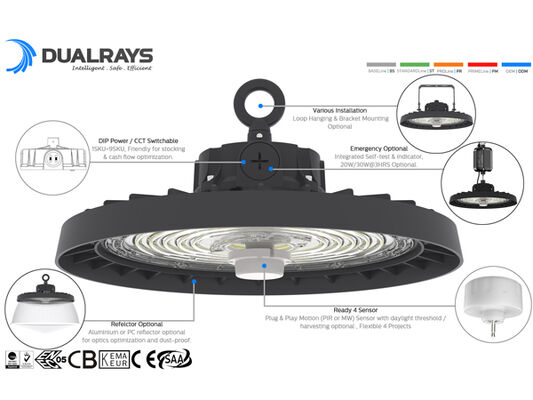 HB3H DIP Διακόπτης ισχύος και 3CCT UFO LED High Bay Light 100W 150LPW με 20W/30W @ 3 ώρες λειτουργία έκτακτης ανάγκης προαιρετική