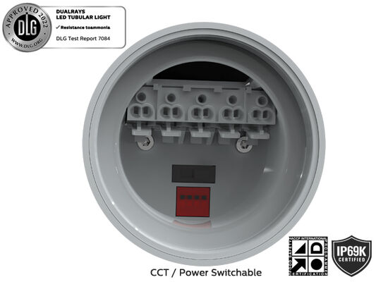 Σωληνοειδές φως 1,5m 60W IP69K IK10 MTB7 Marine LED για αποβάθρες και περάσματα με 3 ή 5 καλωδιώσεις με δυνατότητα σύνδεσης και εναλλαγή DIP Power/3CCT/3-Phase Changing