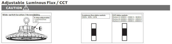 DUALRAYS Economic Type HB2 DIP Switchable Power and 3CCT UFO LED Highbay Light 100W 170LPW with Loop Hanging | Τοποθέτηση βραχίονα | Προαιρετική τοποθέτηση σε τοίχο